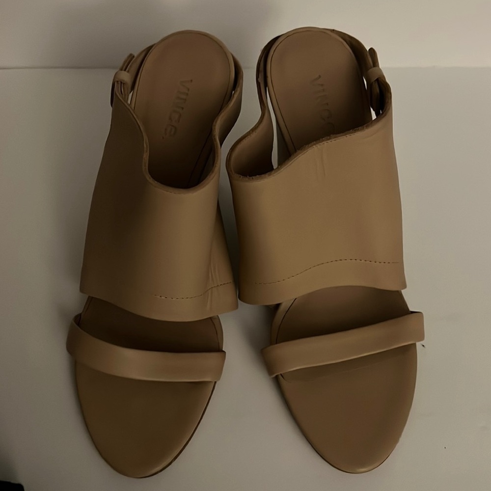 Vince. Size 11 wedge sandals in neutral leather. Excellent condition.